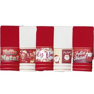 Kit 40 Toalha Lavabo Natalina Jacquard 30x45cm Vermelho-creme