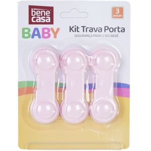 Kit Trava Porta 3 Peças Para Bebês E Crianças Rosa