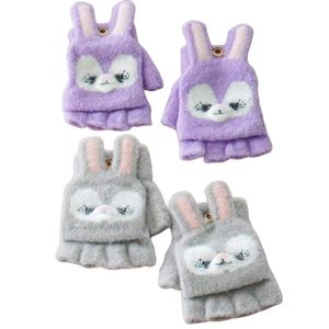 Kit 2 Pares Luva Sem Dedo Infantil 16cm Coruja Cinza-coruja Roxa