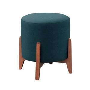 Puff Thor Luxo Madeira Maciça Tecido Veludo Azul