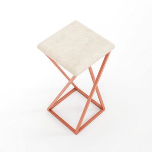 Banqueta Z Media Industrial Metal Rose Gold Acento Bege