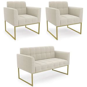 Namoradeira E 2 Poltronas Industrial Dourado Ana Bouclé Bege - Ibiza
