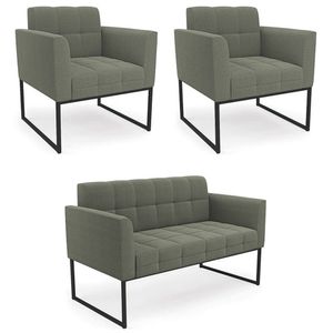 Namoradeira E 2 Poltronas Industrial Preto Ana Bouclé Menta - Ibiza