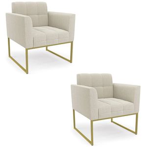Poltrona Sala Base Industrial Dourado Kit 2 Ana Bouclé Bege - Ibiza
