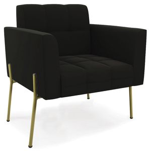 Poltrona Sala Pés Metálicos Dourado Ana Suede Preto - Ibiza