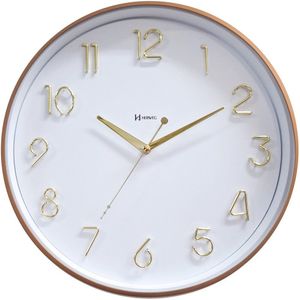 Relógio De Parede Dourado E Branco Silencioso Herweg 685318 Único
