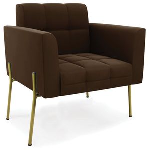 Poltrona Sala Pés Metálicos Dourado Ana Suede Marrom - Ibiza
