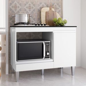Balcão De Cozinha Para Cooktop E Forno Microondas Carla Branco - Ajl Móveis