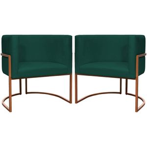 Kit 2 Poltronas Para Sala De Recepção Luna Suede Cores Base De Ferro Bronze - Verde, Suede