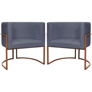 Kit 2 Poltronas Para Sala De Recepção Luna Suede Cores Base De Ferro Bronze - Cinza, Suede
