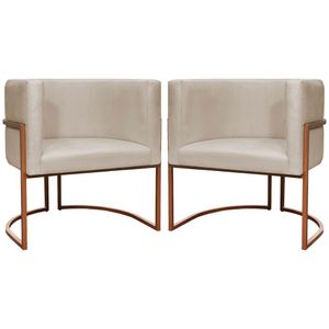 Kit 2 Poltronas Para Sala De Recepção Luna Suede Cores Base De Ferro Bronze - Bege, Suede
