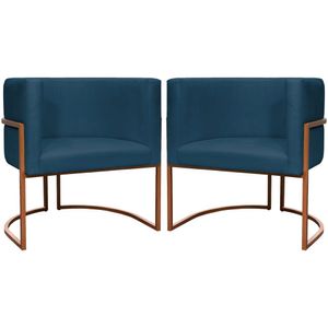 Kit 2 Poltronas Para Sala De Recepção Luna Suede Cores Base De Ferro Bronze - Azul-marinho, Suede