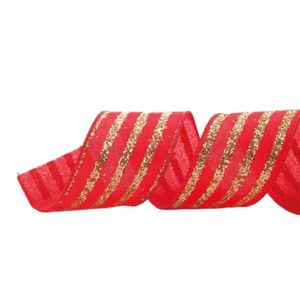 Fita Decorativa Natalina Vermelho Dourado Com Glitter Tok Da Casa 6.3cmx9.14m