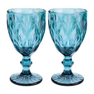 Jogo 2 Taças De Vidro Diamond Diamante Azul 300ml água Class Home