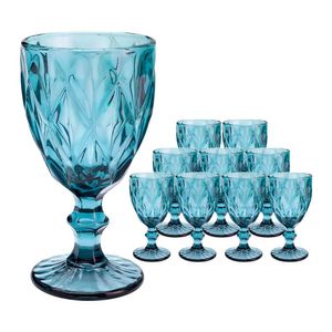Jogo 10 Taças De Vidro Diamond Diamante Azul 300ml água Class Home