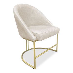 Cadeira Poltrona De Jantar Bela Linho Bege Base Metálica Industrial Dourado - Pallazio