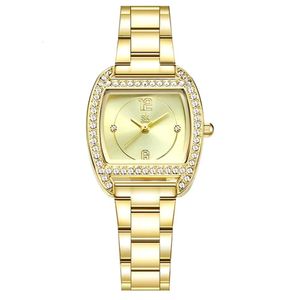 Relógio Feminino Em Aço Inoxidavel Quadrado De Quartzo Design Com Strass Dourado
