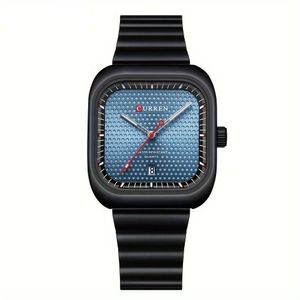 Relógio Quadrado Data Característica Pulseira De Aço Inoxidável à Prova D'água Preto