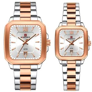 Conjunto De Relógio Casual Simples Quartzo Design Tonneau Impermeavel Casal Prata Rose
