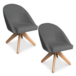 Kit 02 Poltronas Cadeira Giratória Bela Suede Grafite Base De Madeira - Pallazio