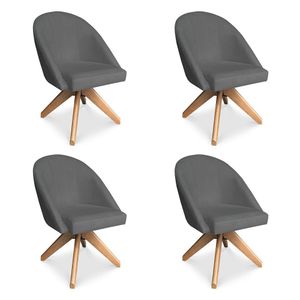 Kit 04 Poltronas Cadeira Giratória Bela Suede Grafite Base De Madeira - Pallazio