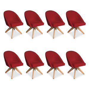 Kit 08 Poltronas Cadeira Giratória Bela Suede Vermelho Base De Madeira - Pallazio