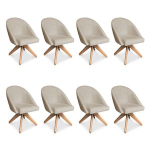 Kit 08 Poltronas Cadeira Giratória Bela Suede Bege Base De Madeira - Pallazio