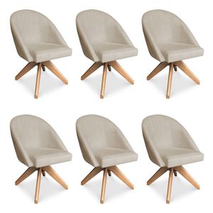 Kit 06 Poltronas Cadeira Giratória Bela Suede Base De Madeira - Pallazio Bege