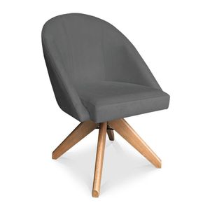 Poltrona Cadeira Giratória Bela Suede Grafite Base De Madeira - Pallazio