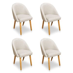 Kit 04 Cadeiras Jantar Bela Linho Pés Palito Castanho - Pallazio Bege