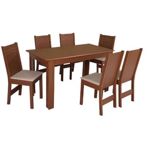 Mesa De Jantar Milena Com 6 Cadeiras Elane São Carlos Naturalle E Bege
