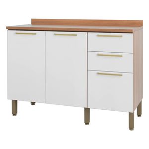 Balcão 120cm Sálvia 2 Portas 3 Gavetas Com Tampo 908103 Branco E Freijó