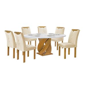 Conjunto Mesa De Jantar Salvador Com 6 Cadeiras Nevada Off White E Cinamomo