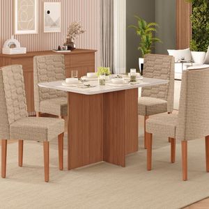 Sala De Jantar Frida 120x80cm Com 4 Cadeiras Coral Tuboarte Freijo Com Off White