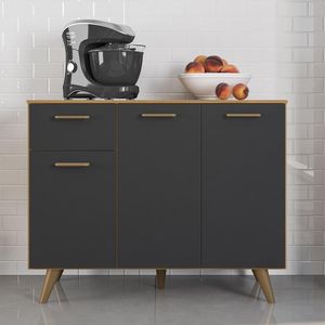 Balcão Cozinha Olinda Com Tampo E 3 Portas E 1 Gaveta Freijo Uv/grafite Acetinado Freijo