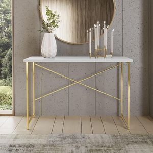 Aparador Steel 76 Cm Estilo Industrial Com Pés Em Aço Dourado/branco