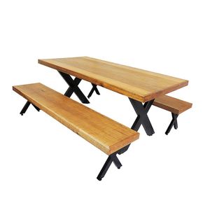 Jogo Mesa E 2 Bancos Industrial Texas 1,80m Ferragem Preta