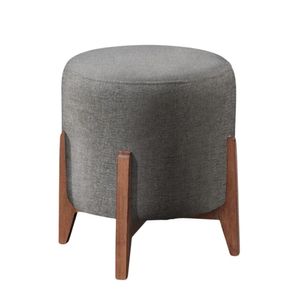 Puff Estofado Decorativo Redondo Thor Linho cinza