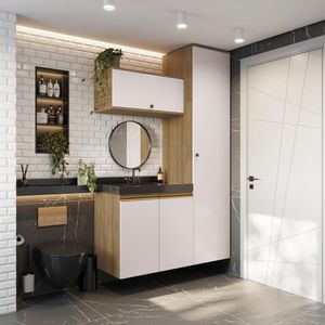 Conjunto Para Banheiro Kappesberg Celeste 3 Peças Nogueira/branco 130cm