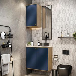 Conjunto Para Banheiro Com Aéreo Kappesberg Celeste 2 Peças Nogueria/azul 80cm