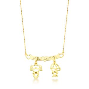 Colar Filhos Meus Amores Banhados A Ouro 18k - Três Meninas E Um Menino