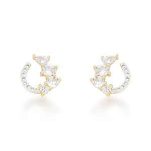 Brinco Lua Cravejado Com Zircônios Banhado A Ouro 18k