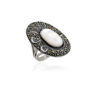 Anel Oval Marcassitas Com Madreperola Prata 925 - 17
