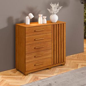 Comoda Orion Quarto Com 5 Gavetas E 1 Porta Ripada Cinamomo