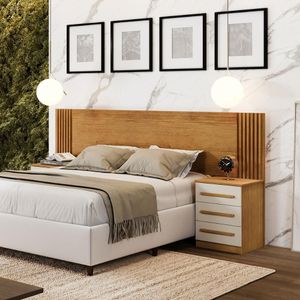 Cabeceira Valencia Quarto Casal/queen Com Mesa De Cabeceira Cinamomo/off White