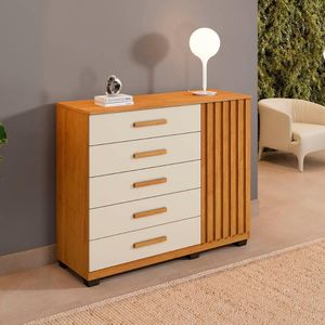 Cômoda Paris Quarto Com 6 Gavetas E 1 Porta Ripada Cinamomo/off White