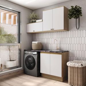 Lavanderia Modulada Kappesberg Celeste 3 Peças Nogueira/branco 160cm