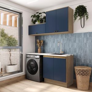 Lavanderia Modulada Kappesberg Celeste 3 Peças Nogueira/azul 160cm