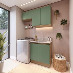 Lavanderia Modulada Kappesberg Celeste 3 Peças Nogueira/verde 140cm