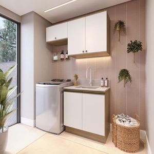 Lavanderia Modulada Kappesberg Celeste 3 Peças Nogueira/branco 140cm